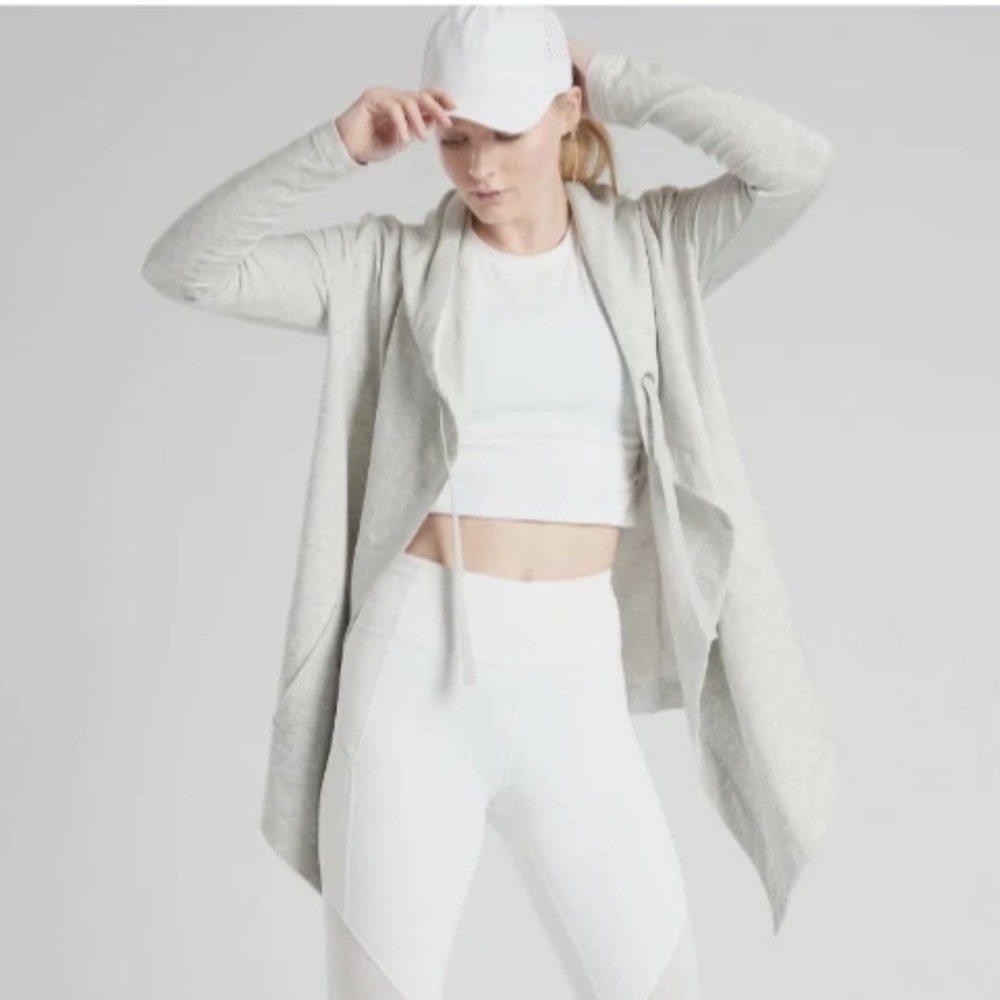 Athleta Sz S Vista Wrap Hooded Athletic Workout Open Face Cardigan Gray